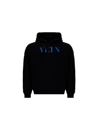 Shop Valentino Hoodie In Nero/vltn Light Blue Fluo