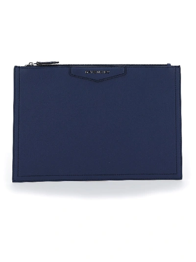 Shop Givenchy Logo Plaque Clutch In Midnight Blue
