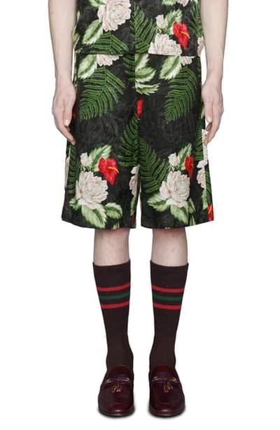 Shop Gucci Hawaiian Dream Shorts In Black/ Green/ Mc