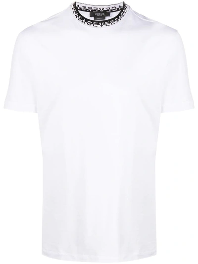 Shop Versace Logo Print Mock Neck T-shirt In White
