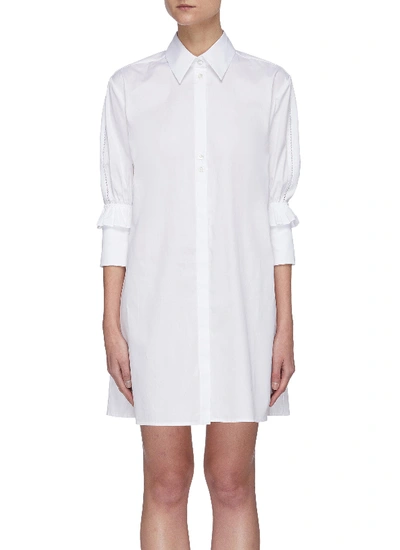 Shop Victoria Victoria Beckham Ruffle Cuff Shirt Dress In White