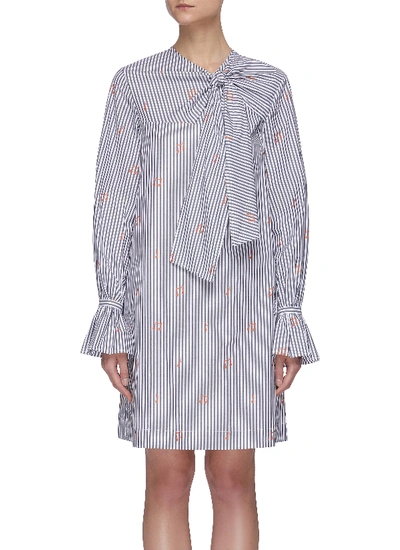 Shop Victoria Victoria Beckham Striped Music Notes Pattern Tied-neck Dress In Multi-colour