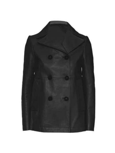 Shop Valentino Leather Coat In Black
