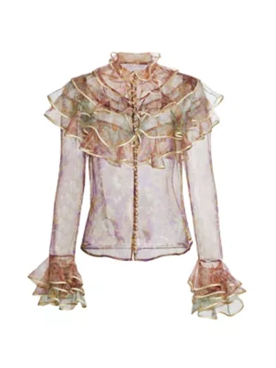 Shop Zimmermann Lucky Tiered Blouse In Spliced Jacobean