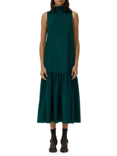 Shop Tibi Eco Silk Dropped-waist Midi Dress In Bright Pine