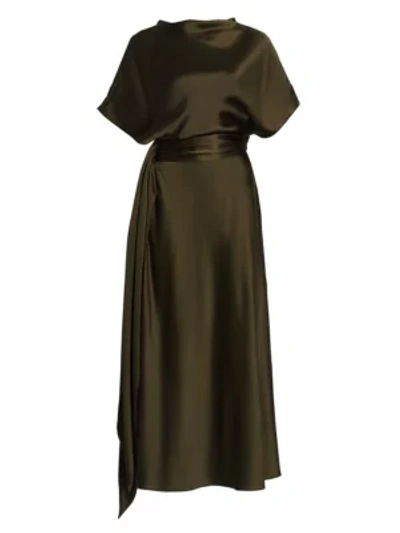 Shop Brandon Maxwell Women's Boatneck Silk Dress In Dark Olive