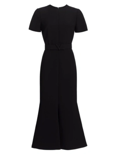Shop Valentino Short Sleeve Trumpet Midi Dress In Black