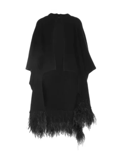 Shop Valentino Wool & Cashmere Feather-trim Poncho In Black
