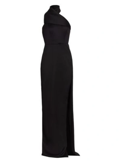 Shop Brandon Maxwell Cross-front Wool Halter Gown In Black