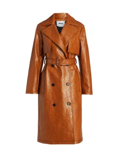 Shop Msgm Honey Faux Leather Trench Coat