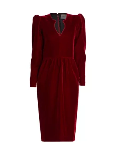 Shop Saint Laurent Puff-sleeve Velvet Dress In Rouge Fume