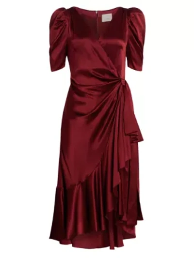 Shop Cinq À Sept Lisa Silk Ruffle Wrap Dress In Sangria