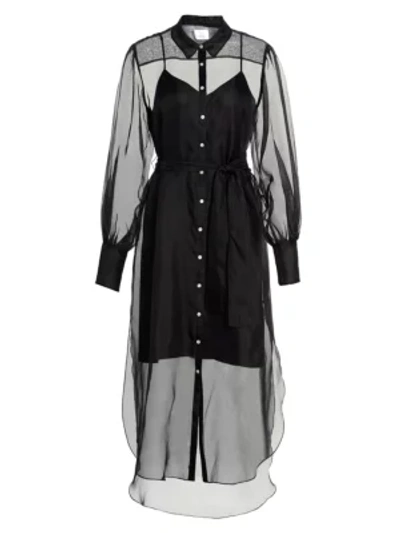 Shop Cinq À Sept Elian Sheer Puff-sleeve Silk Midi Dress In Black