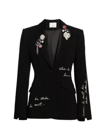 Shop Cinq À Sept Cheyenne Embroidered Brooch Blazer Jacket In Black Multi