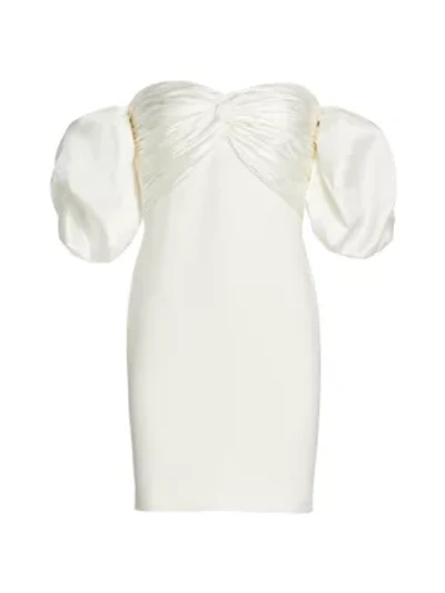 Shop Cinq À Sept Teagan Off-the-shoulder Puff-sleeve Dress In Ivory