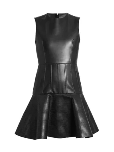 Shop Valentino Sleeveless Leather Flutter Dress In Nero