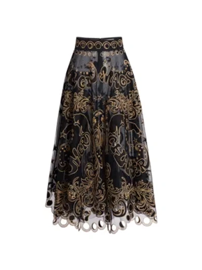 Shop Zimmermann Ladybeetle Fortune Tulle Midi Skirt In Black