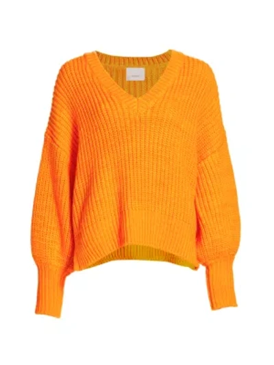 Shop Cinq À Sept Antonella Knit Puff-sleeve Sweater In Flame