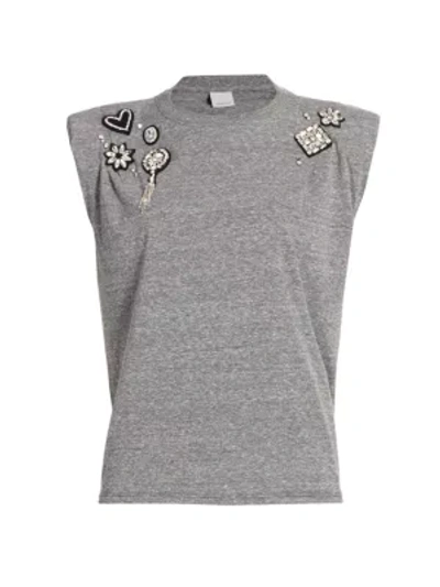 Shop Cinq À Sept Reese Embellished Sleeveless Tank Top In Heather Grey