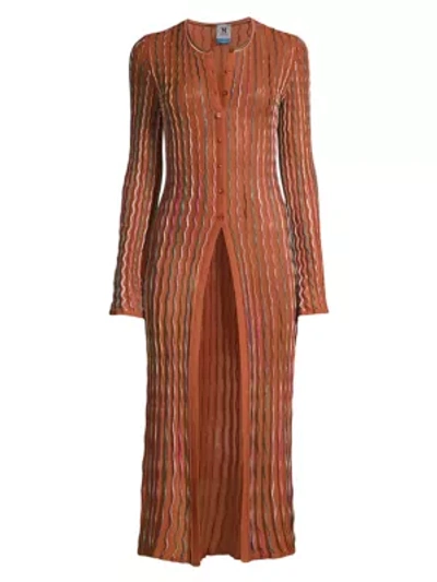 Shop M Missoni Sequin Stripe Knit Longline Cardigan In Rust