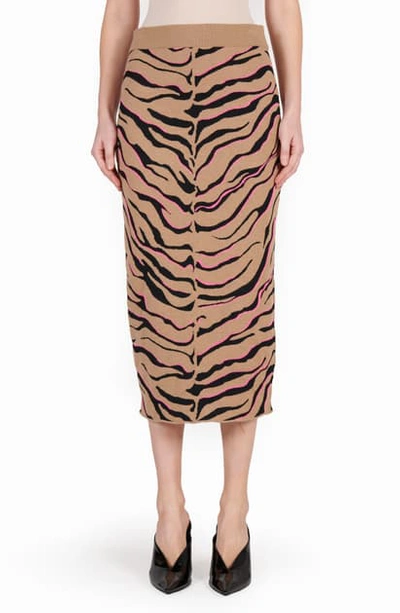 Shop Stella Mccartney Tiger Stripe Wool Pencil Skirt In Beige Multi