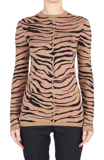 Shop Stella Mccartney Tiger Stripe Virgin Wool Sweater In Beige Multi