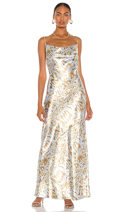 Shop Aiifos Maya Slip Gown In Blue & Gold