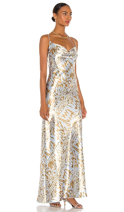 Shop Aiifos Maya Slip Gown In Blue & Gold