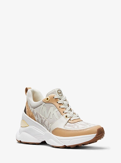 Shop Michael Kors Mickey Color-block Logo And Mesh Trainer In Cream