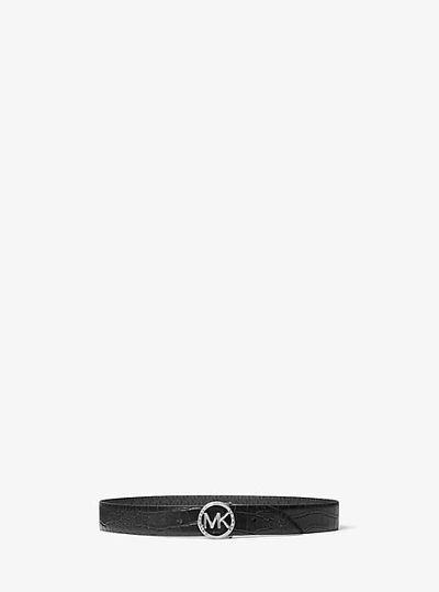 Shop Michael Kors Reversible Logo And Crocodile Embossed Belt In Black