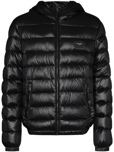 Shop Dolce & Gabbana Logo Plaque Puffer Jacket In Black