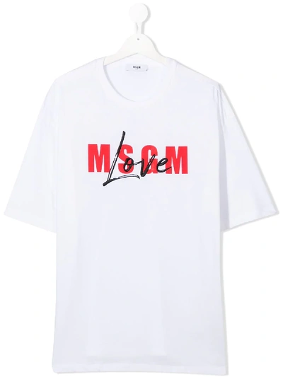 Shop Msgm Teen Love Logo Print T-shirt In White