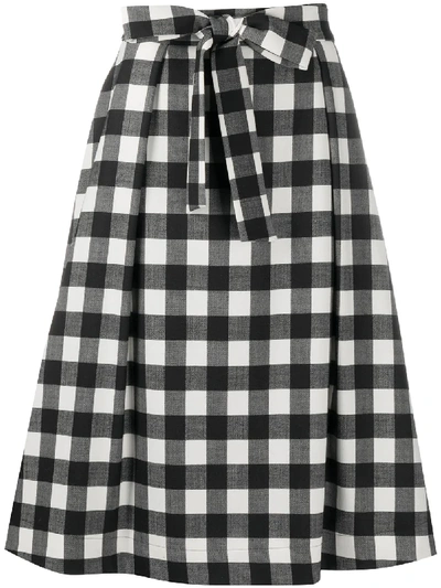 Shop Msgm Check Print A-line Skirt In Black
