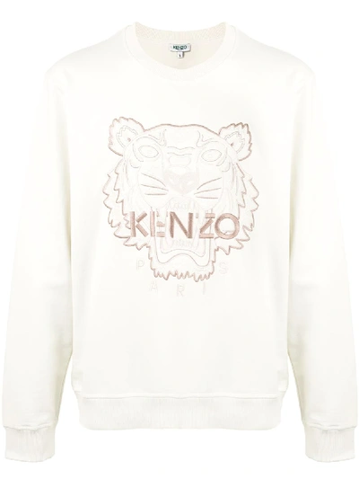 Shop Kenzo Logo Embroidered Cotton Sweatshirt In Yellow