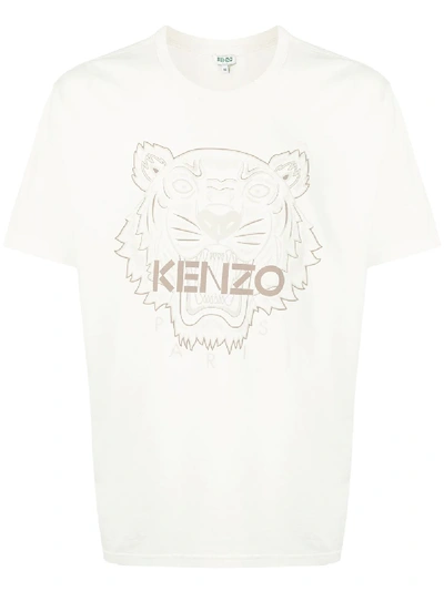 Shop Kenzo Cotton Tiger Print Logo T-shirt In Yellow