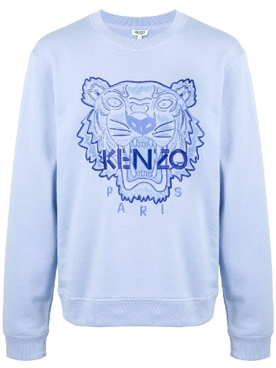 Shop Kenzo Logo Embroidered Cotton Sweatshirt In Blue