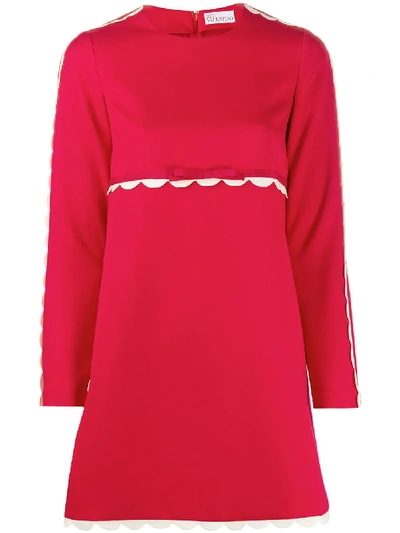 Shop Red Valentino Scallop-trim Long-sleeve Dress In Red