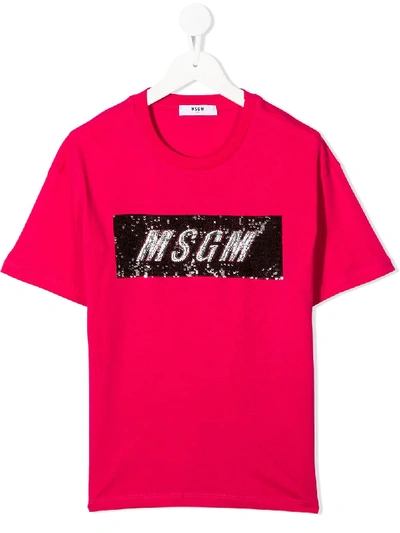 Shop Msgm Embellished Logo Patch T-shirt In Pink
