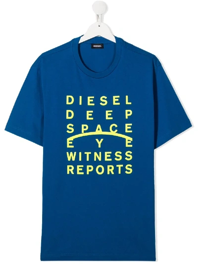 Shop Diesel Teen Slogan Print T-shirt In Blue
