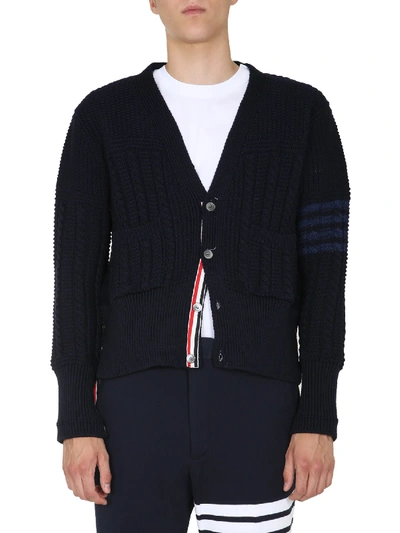 Shop Thom Browne V-neck Cardigan In Blu