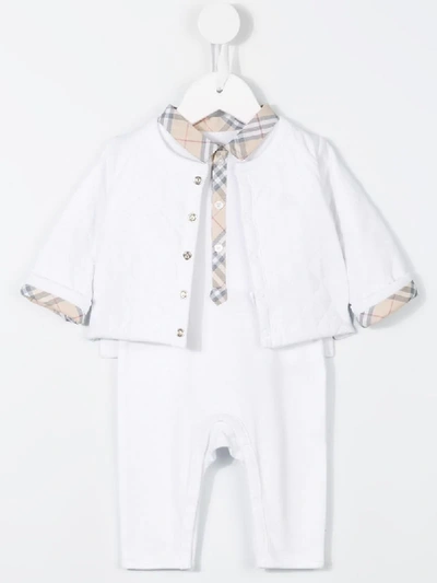 Shop Burberry Check Detail Four-piece Baby Gift Set In White