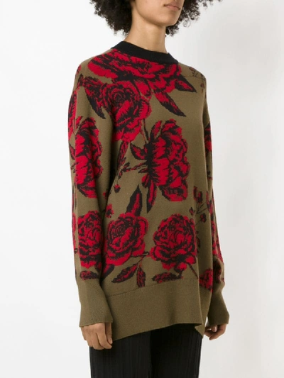 Shop Osklen Jacquard Roses Sweater In Green