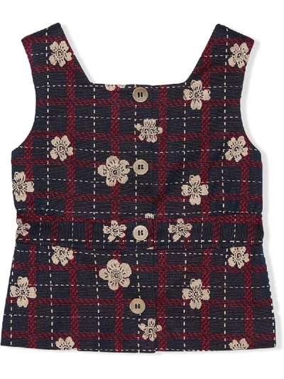 Shop Gucci Flower Check Sleeveless Top In Blue