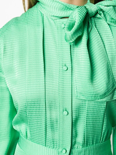 Shop Msgm Houndstooth-print Shirt Dress In Green