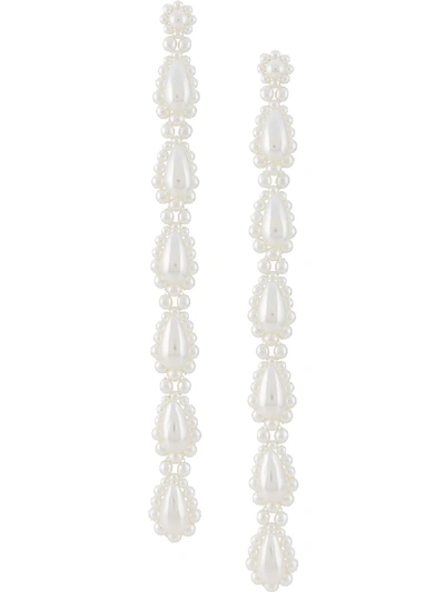 Shop Simone Rocha Faux-pearl Long Drop Earrings In White