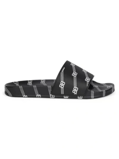 Shop Balenciaga Logo Pool Slides In Black White