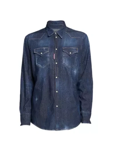 Shop Dsquared2 Denim Western Crystal Shirt In Blue