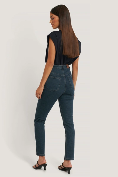 Shop Na-kd Front Seam High Waist Jeans - Blue In Dark Denim