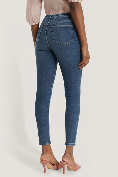 Shop Na-kd Powerstretch Skinny High Waist Jeans - Blue In Dark Blue