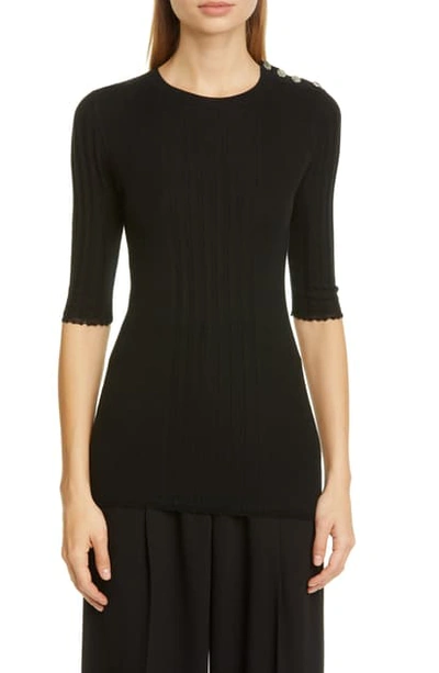 Shop Proenza Schouler Button Shoulder Silk & Cashmere Blend Sweater In Black